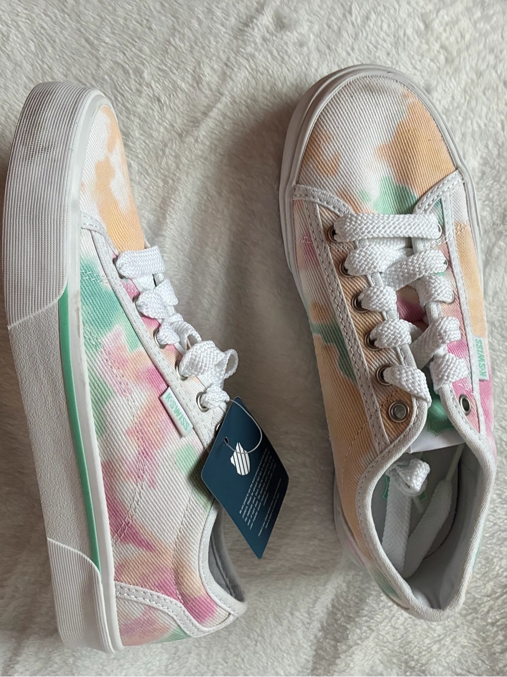 K-Swiss Canvas Sneakers in White with Pastel Pink, Mint & Peach Tie-Dye